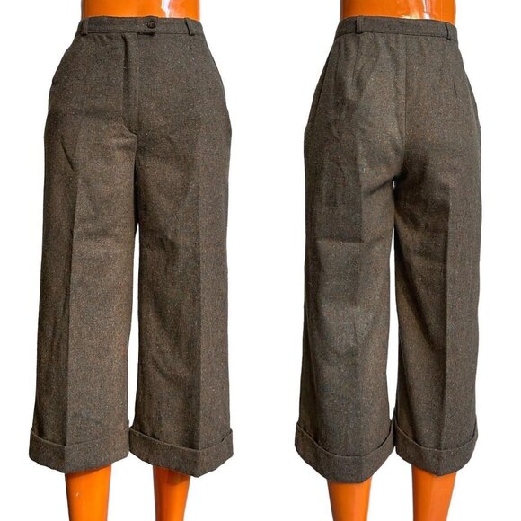 70s Vintage Brown Wool Capri Pants Crop Highwaisted Trousers Culottes Sears. - Picture 5 of 8